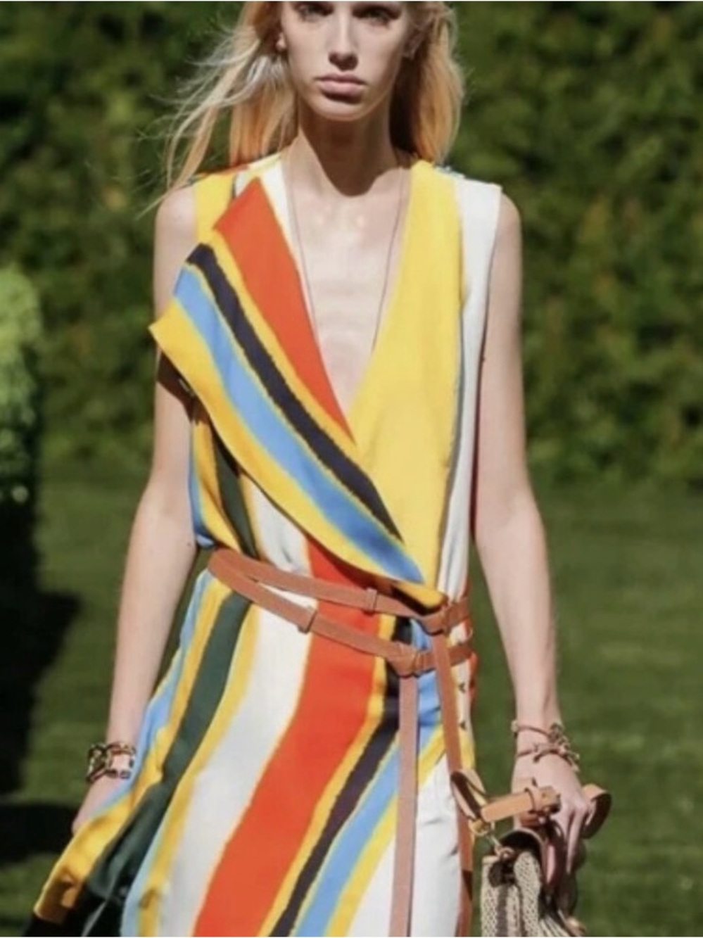 Tory Burch Striped Silk Bettina Multicolor Sleeveless Midi Dress w Belt, New!Tag